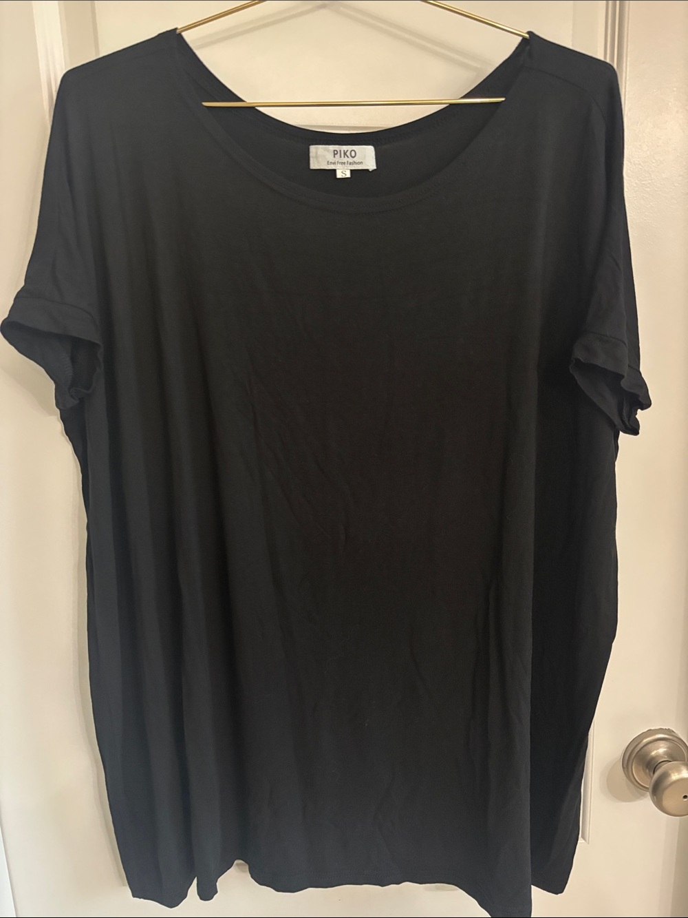 Piko 1988 Black boatneck oversized Tee size small bamboo cotton dolman sleeve